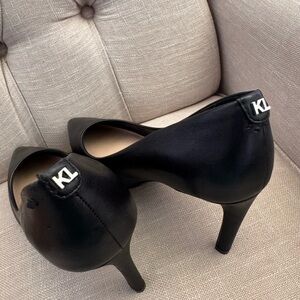 Karl Lagerfeld “GLORA” Black Leather Point Toe Slip On High Heel Pumps, Size 8,5